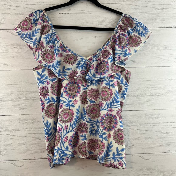 J. Crew Floral V Neck Cap Sleeve Top Size S - Picture 2 of 11